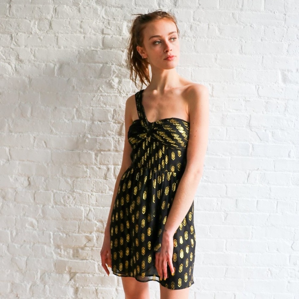 NEW Anthropologie Twelfth Street by Cynthia Vincent Gold Metallic Mini Dress M